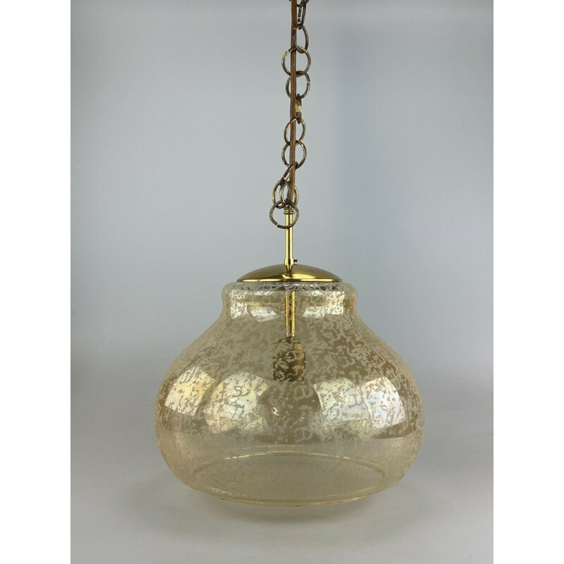 Lámpara de suspensión vintage de metal y cristal, 1960