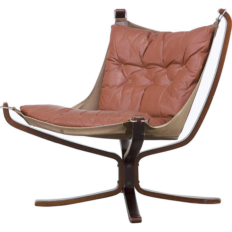 Vatne Mobler "Falcon Sling" armchair in brown leather, Sigurd RESSELL - 1970s