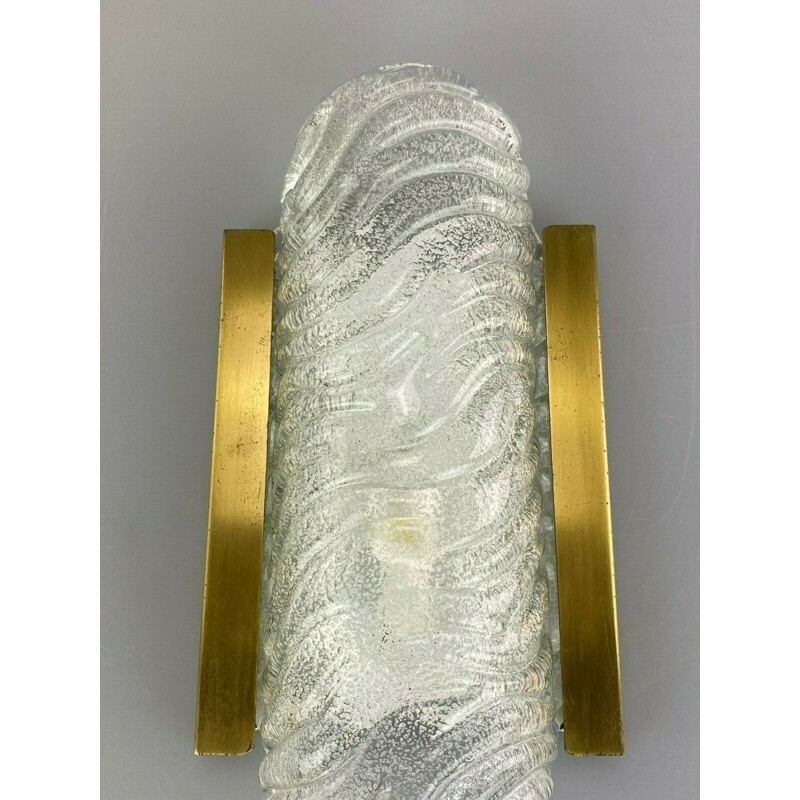 Vintage wall lamp in ice glass by Fischer, 1960-1970s