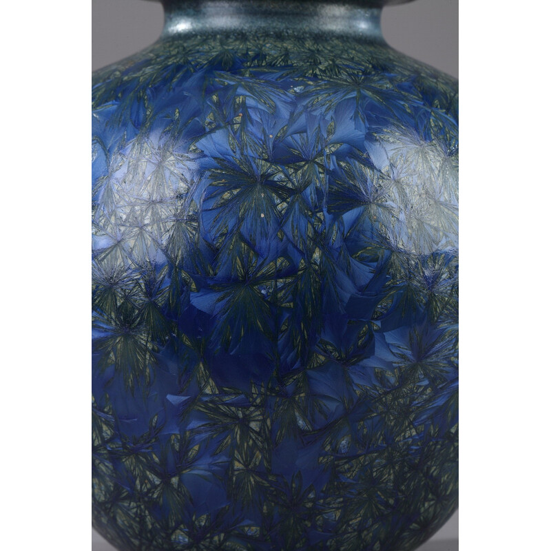 Vase boule en faïence à décor de papillons - 1970