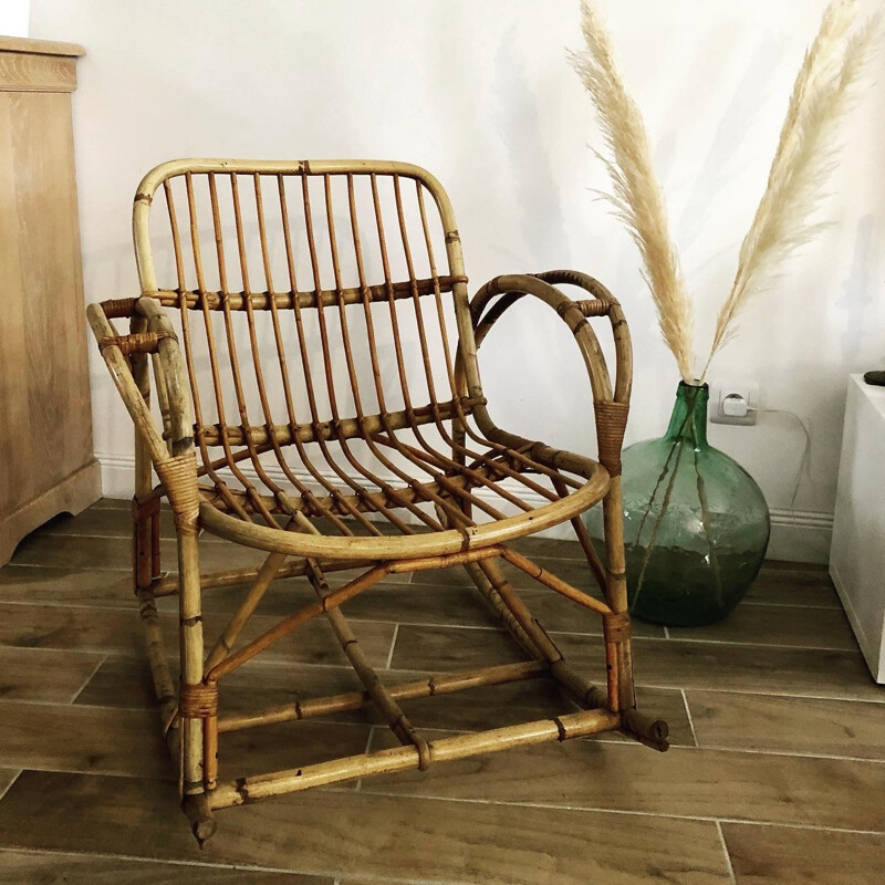 Vintage rotan schommelstoel