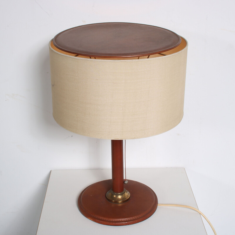 Vintage leather table lamp, France 1960s