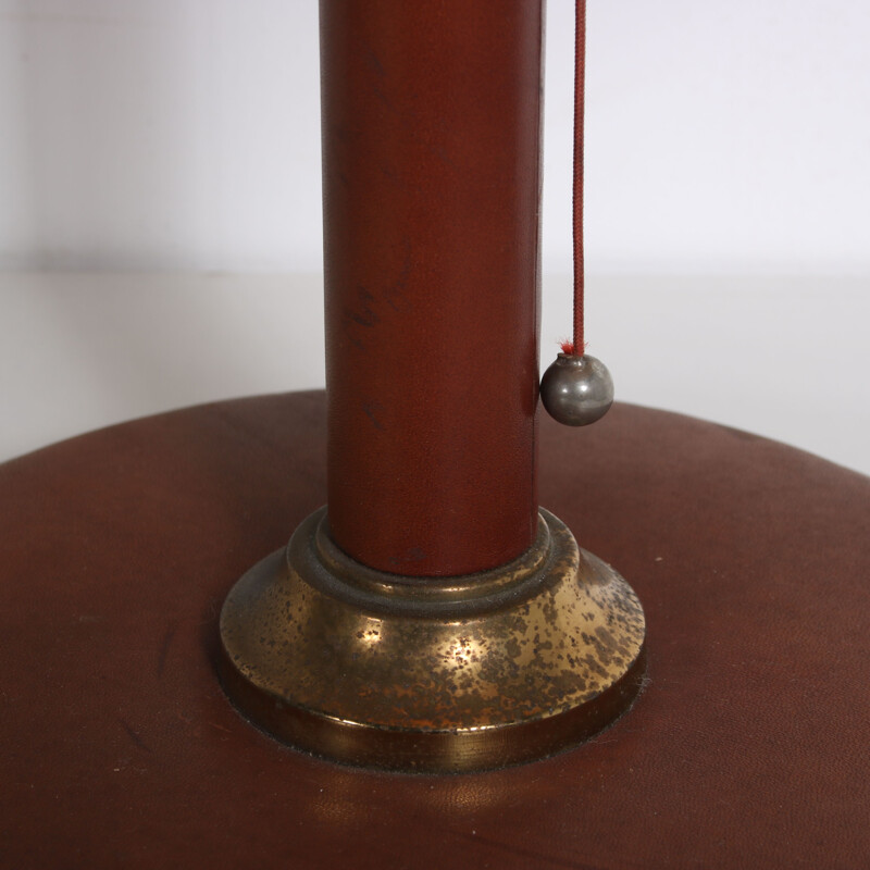 Lampe de table vintage en cuir, France 1960