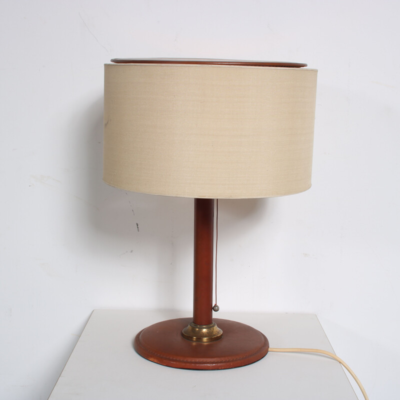 Vintage leather table lamp, France 1960s