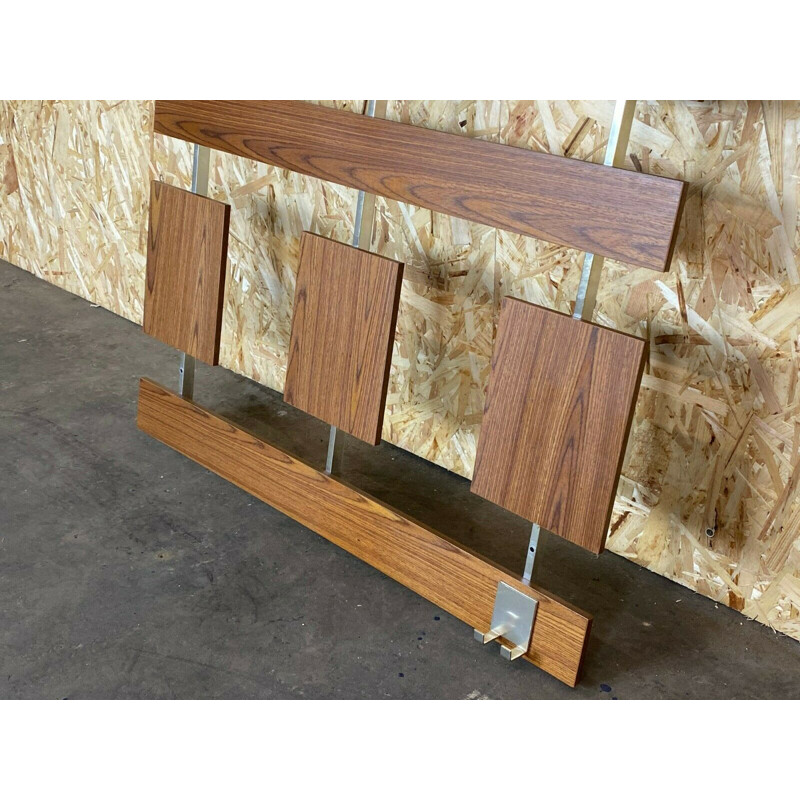 Vintage wall coat rack in metal and teak, 1960-1970s