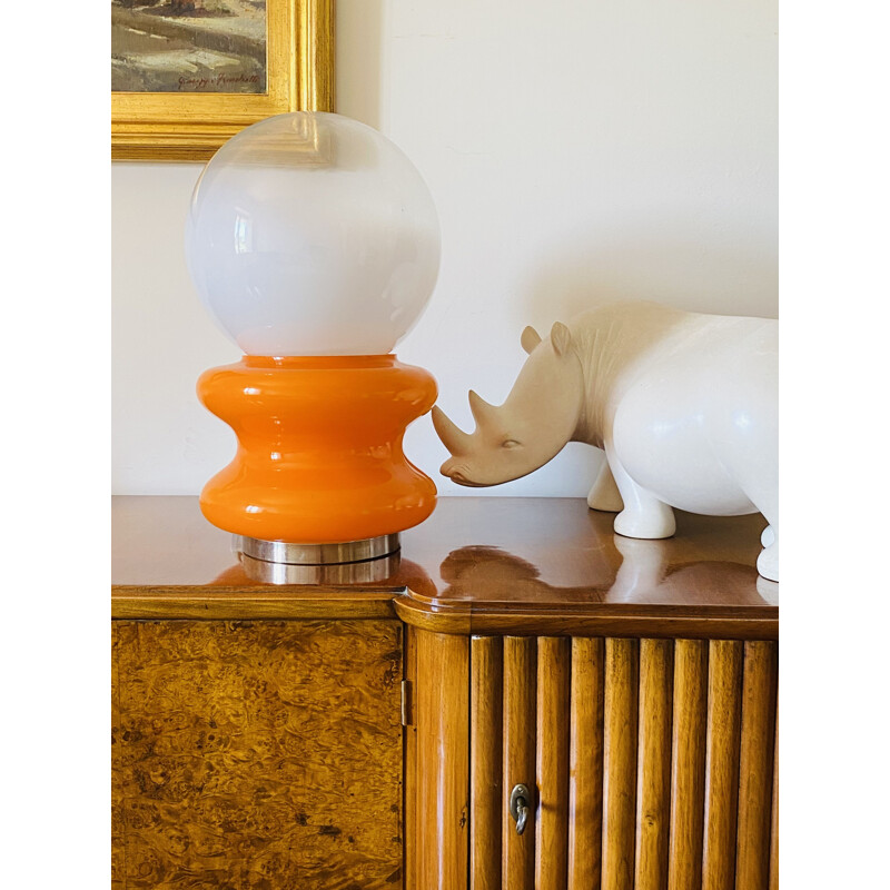 Vintage orange Murano glass table lamp by Carlo Nason for Av Mazzega, 1970s