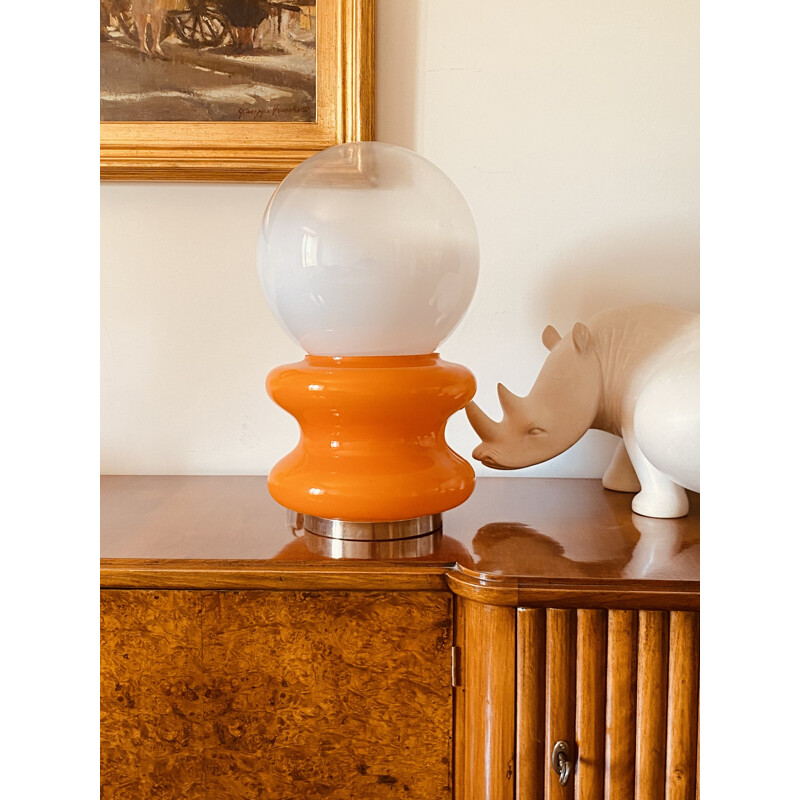 Lámpara de sobremesa vintage de cristal de Murano naranja de Carlo Nason para Av Mazzega, 1970