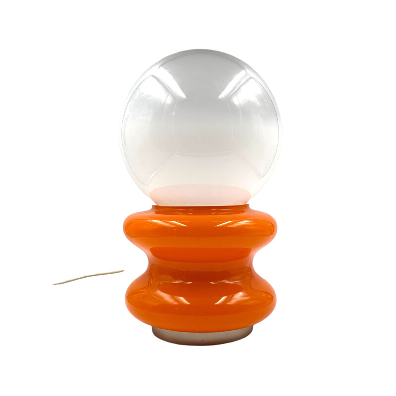 Lámpara de sobremesa vintage de cristal de Murano naranja de Carlo Nason para Av Mazzega, 1970