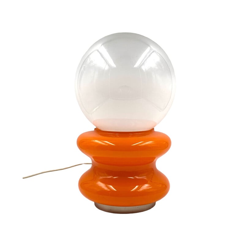 Lampe de table vintage en verre de Murano orange par Carlo Nason pour Av Mazzega, 1970