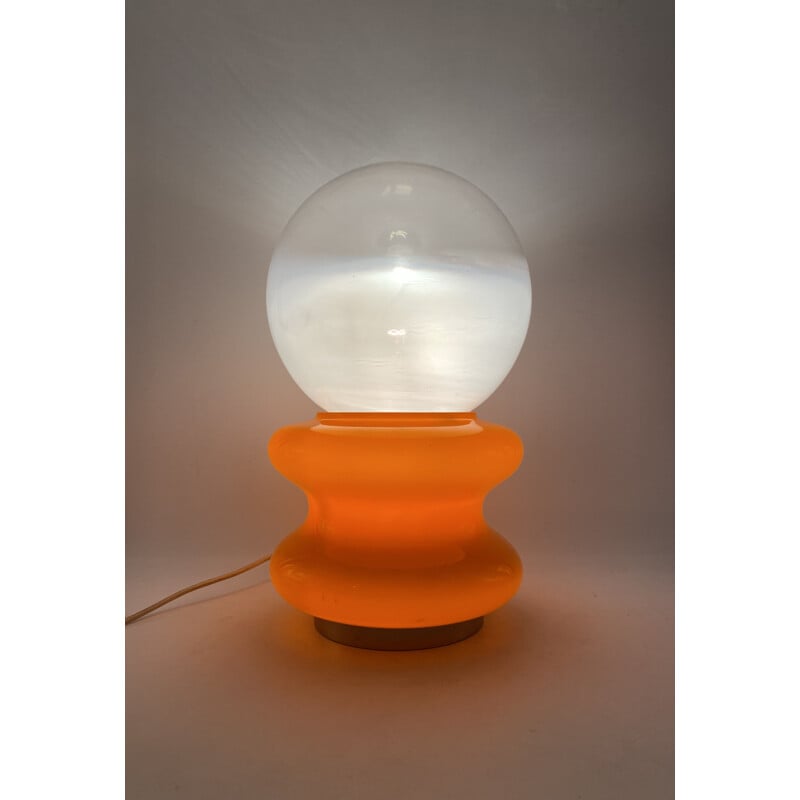Lampada da tavolo vintage in vetro di Murano arancione di Carlo Nason per Av Mazzega, 1970