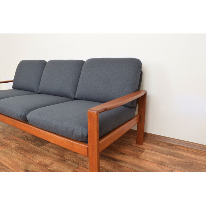 Mid-century Danish teak and fabric sofa, 1970s