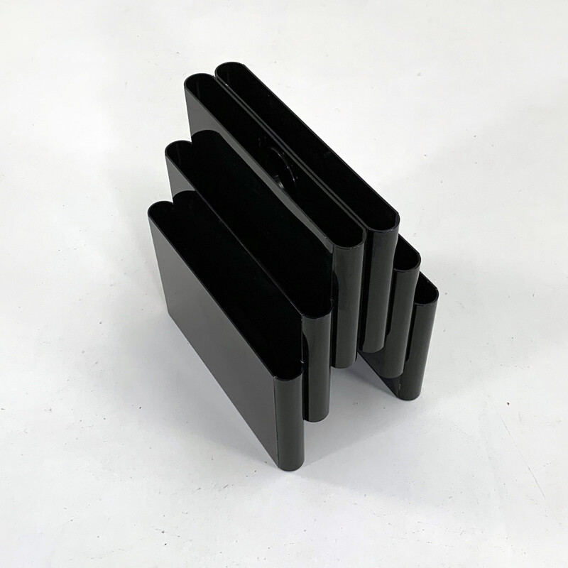 Vintage black magazine rack by Giotto Stoppino for Kartell, 1970s