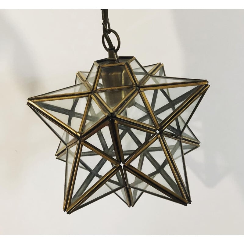 Hängeleuchte Stern Vintage aus Messing und Glas