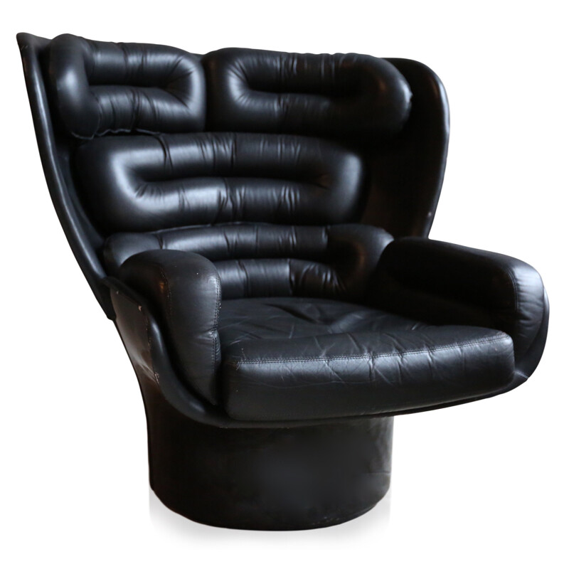 Fauteuil "Elda" italien en cuir noir, Joe COLOMBO - 1960