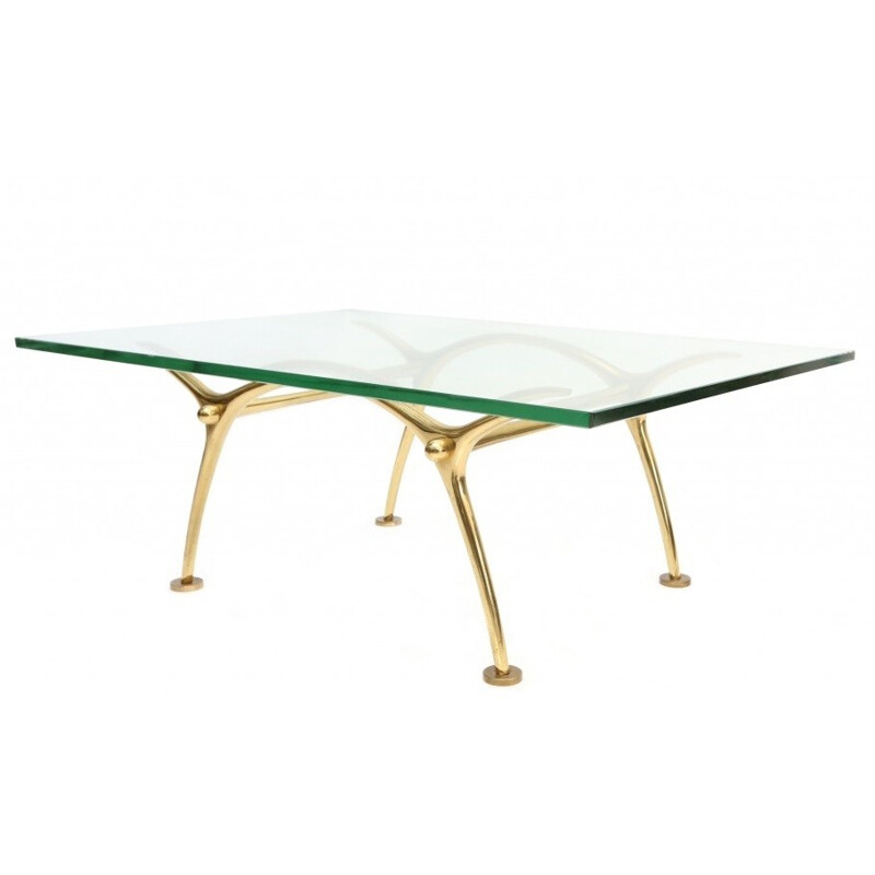 Brass and glass coffee table, KOULOUFI - 1970s
