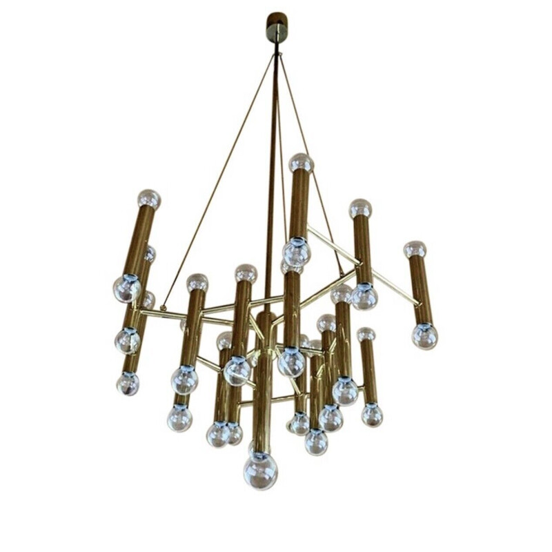 Vintage brass chandelier by Gaetano Sciolari for Sciolari, 1960