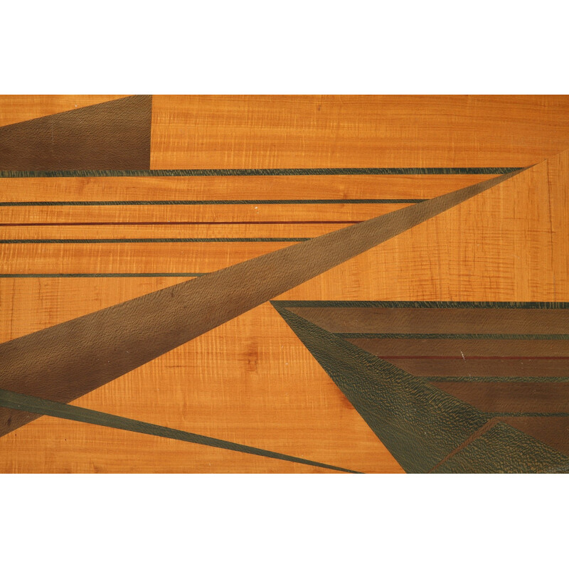 Table basse en marqueterie de bois et cuivre - 1970