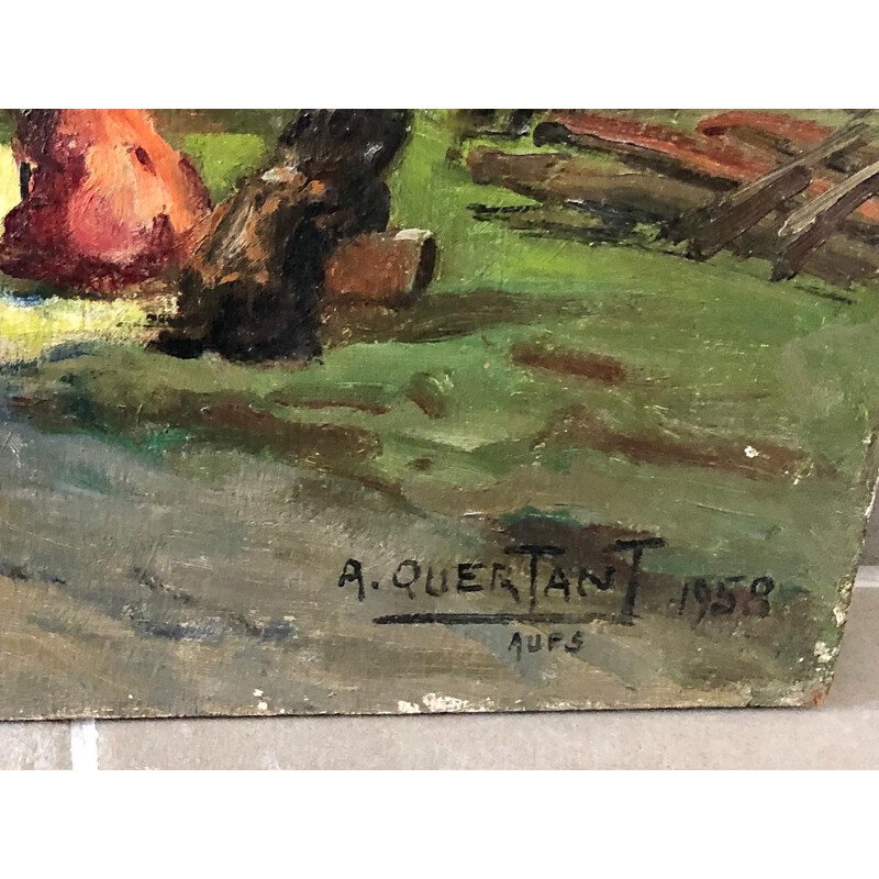 Olio su legno d'epoca di Alfred Quertant, 1958