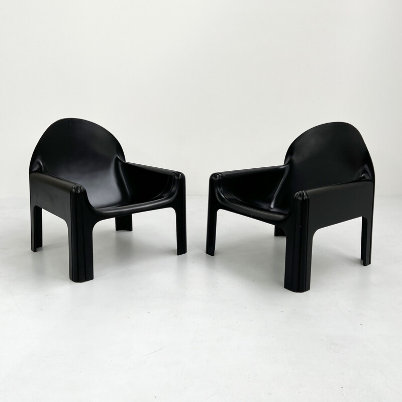 Paire de fauteuils vintage noirs modèle 4894 par Gae Aulenti pour Kartell, 1970