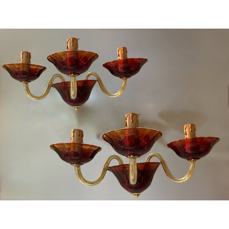 Lampada da parete in vetro di Murano vintage rosso rubino, 1960