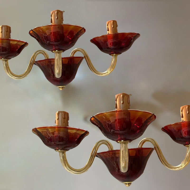 Lampada da parete in vetro di Murano vintage rosso rubino, 1960
