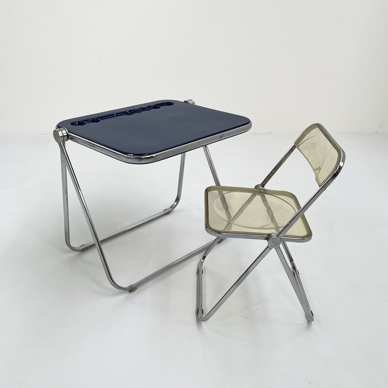 Vintage blue Platone folding desk by Giancarlo Piretti for Anonima Castelli, 1970s