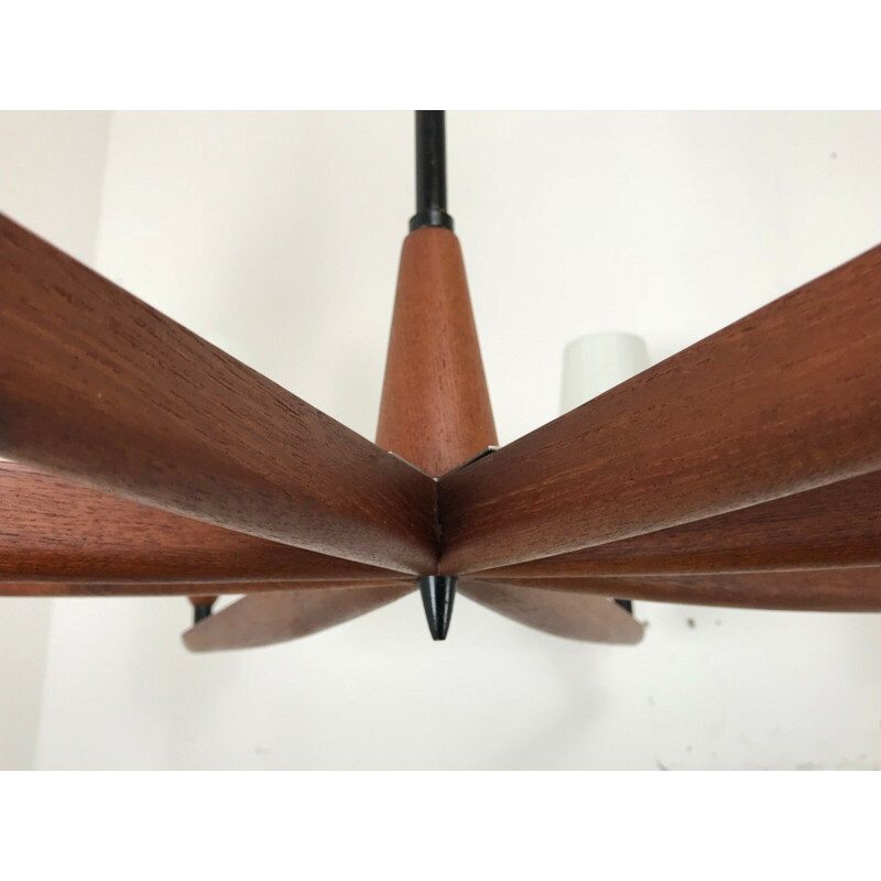 Vintage teak chandelier by Uno & Osten Kristiansson for Luxury, 1960s-1970s