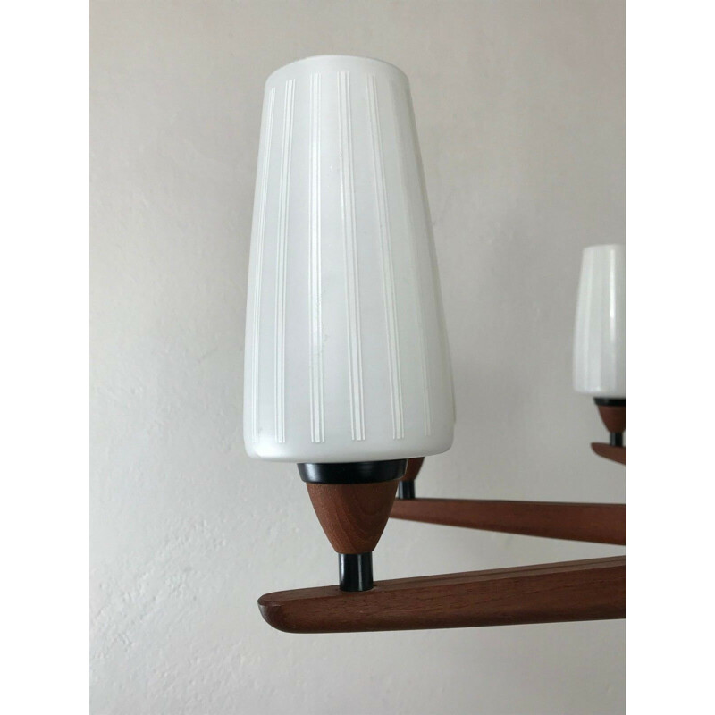 Vintage teak chandelier by Uno & Osten Kristiansson for Luxury, 1960s-1970s