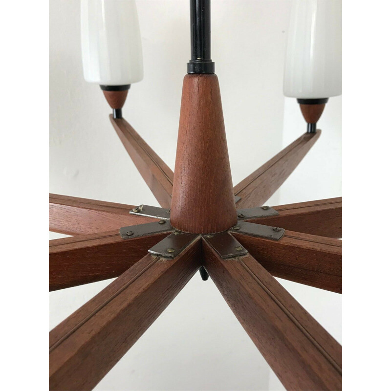 Vintage teak chandelier by Uno & Osten Kristiansson for Luxury, 1960s-1970s