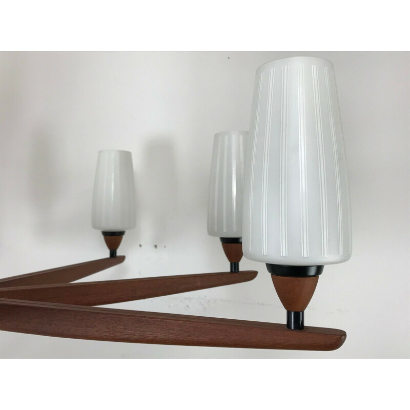 Vintage teak chandelier by Uno & Osten Kristiansson for Luxury, 1960s-1970s