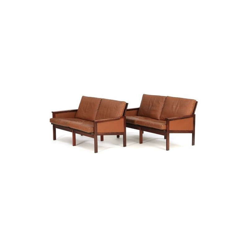 Pair of Niels Eilersen "Capella" 2-seater sofas in leather, Illum WIKKELSØ - 1950s