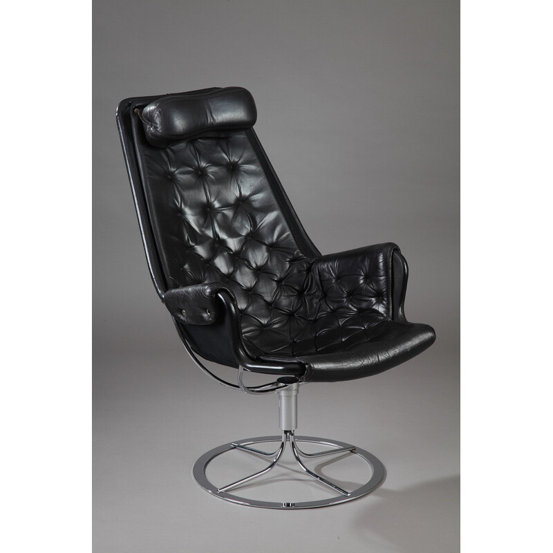 Dux "Jetson" black leather armchair, Bruno MATHSSON - 1960s