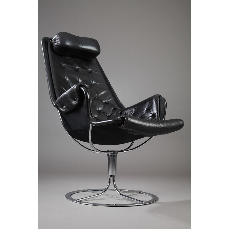 Dux "Jetson" black leather armchair, Bruno MATHSSON - 1960s