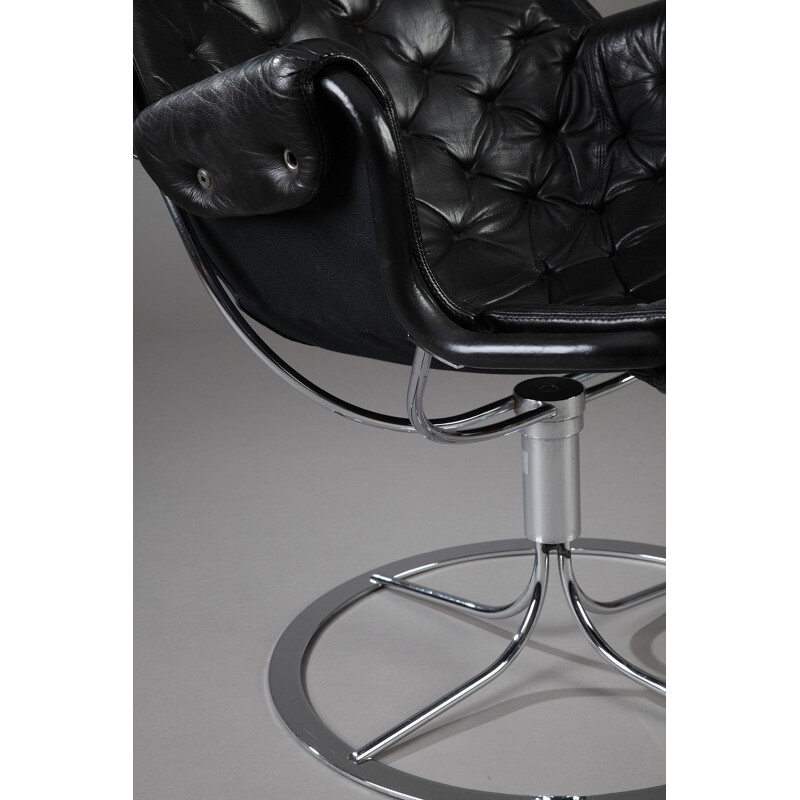 Dux "Jetson" black leather armchair, Bruno MATHSSON - 1960s