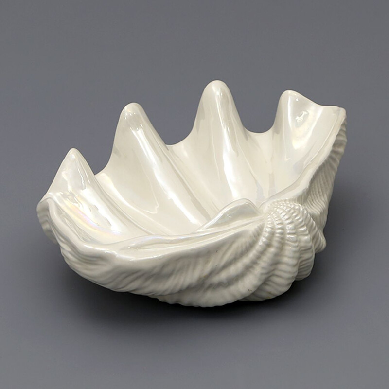 Vintage glazed ceramic shell vase by Ceramica del Ferlaro, 1980s