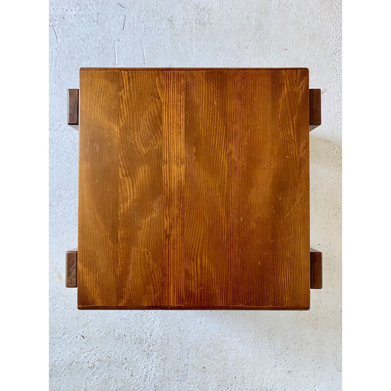 Pair of vintage side tables in solid pine by Charlotte Perriand, 1970s