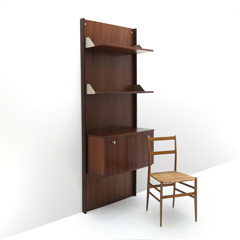 Vintage wood Italian wall bookcase, 1960s