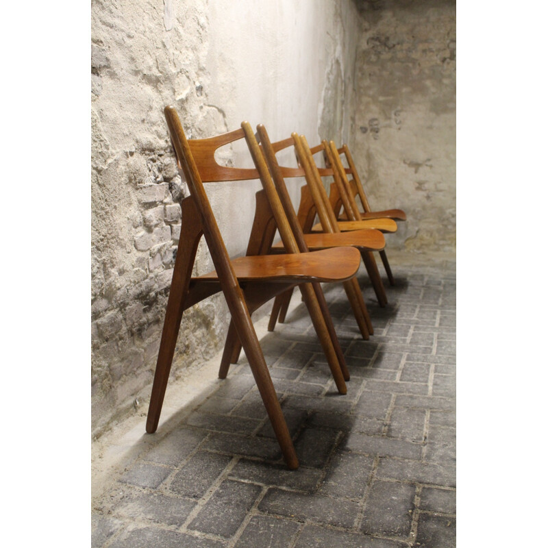 Set of 4 Carl Hansen & Son "Sawbuck" chairs in teak, Hans J. WEGNER - 1950s