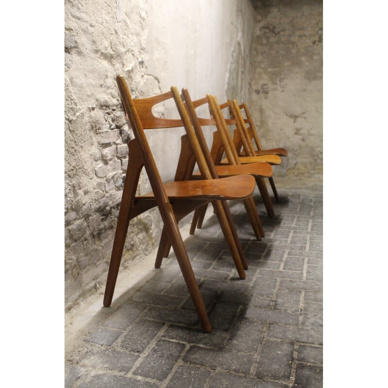 Suite de 4 chaises "Sawbuck" Carl Hansen & Son en teck, Hans J. WEGNER - 1950