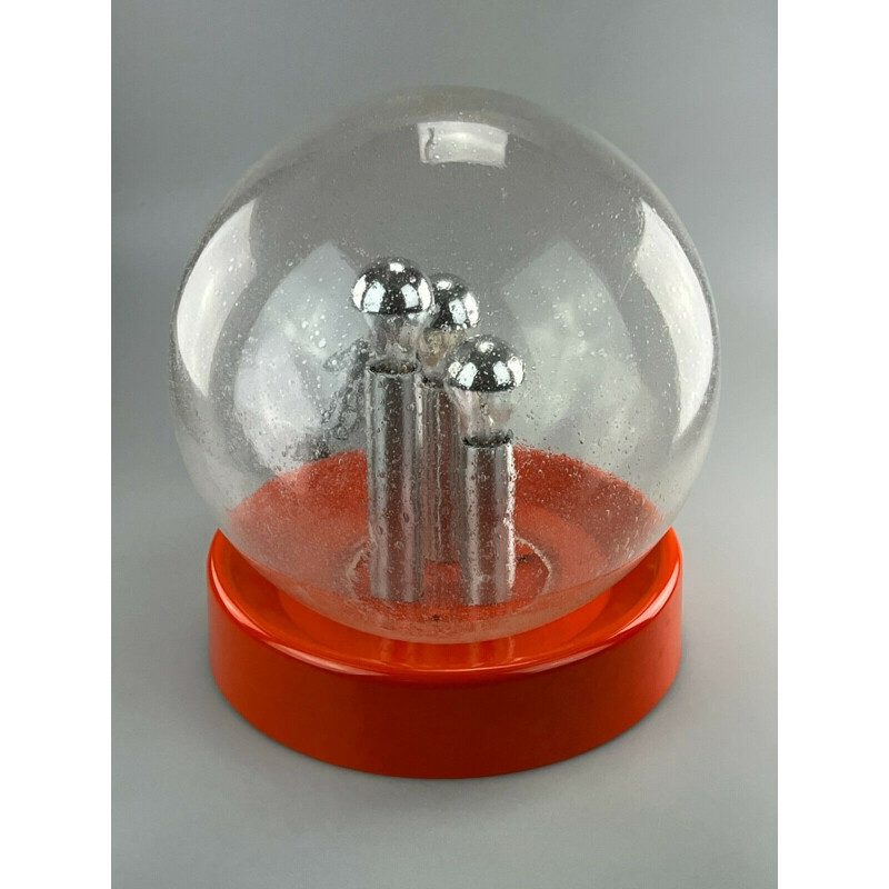 Candeeiro de vidro e esfera metálica Vintage, 1960