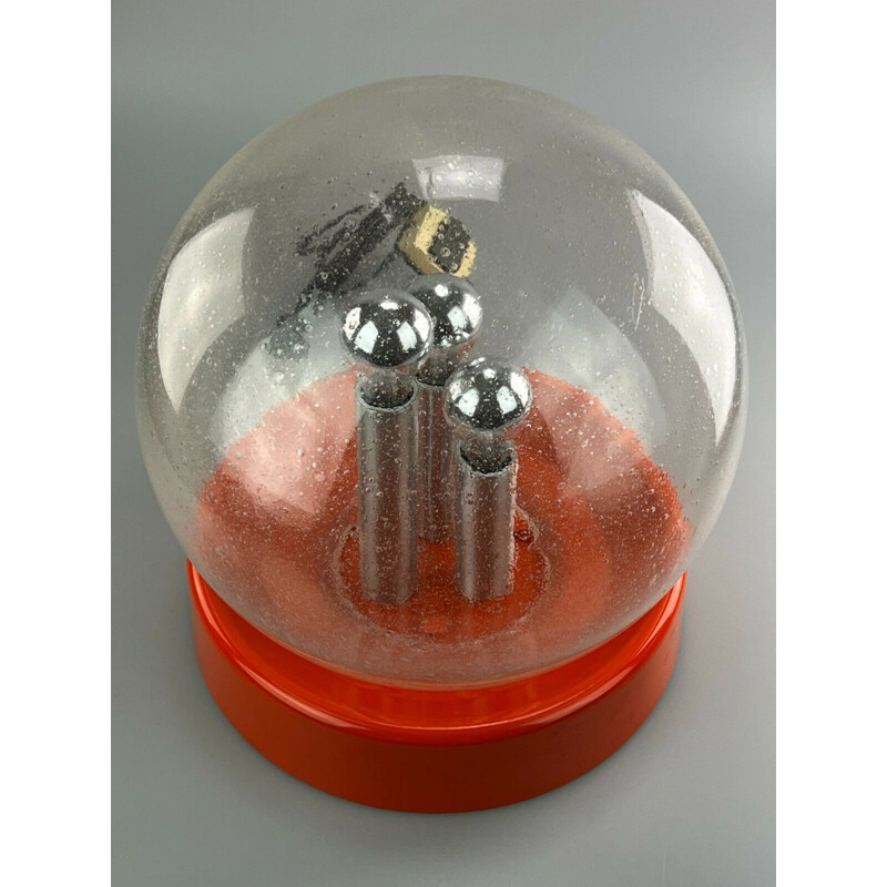 Lámpara vintage de bola de cristal y metal, 1960