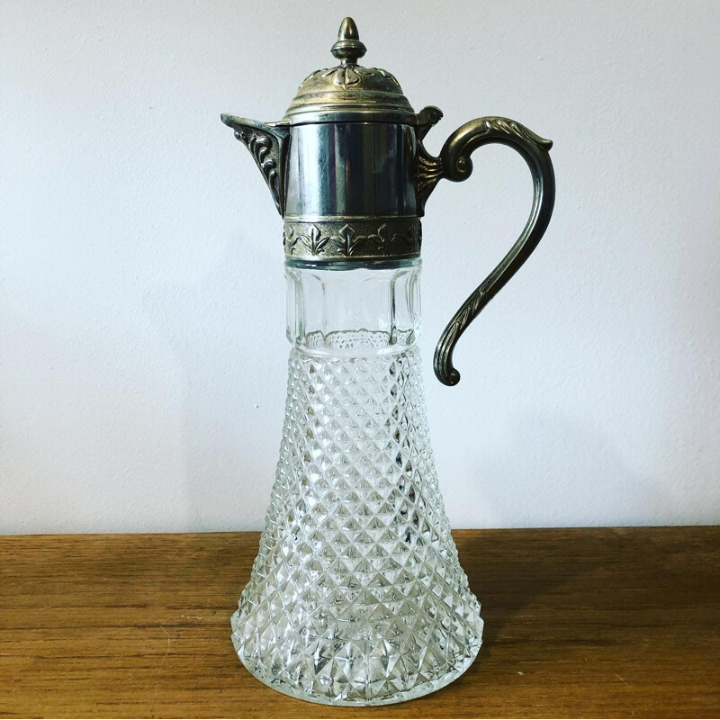 Vintage cut glass and silver plated metal ewer