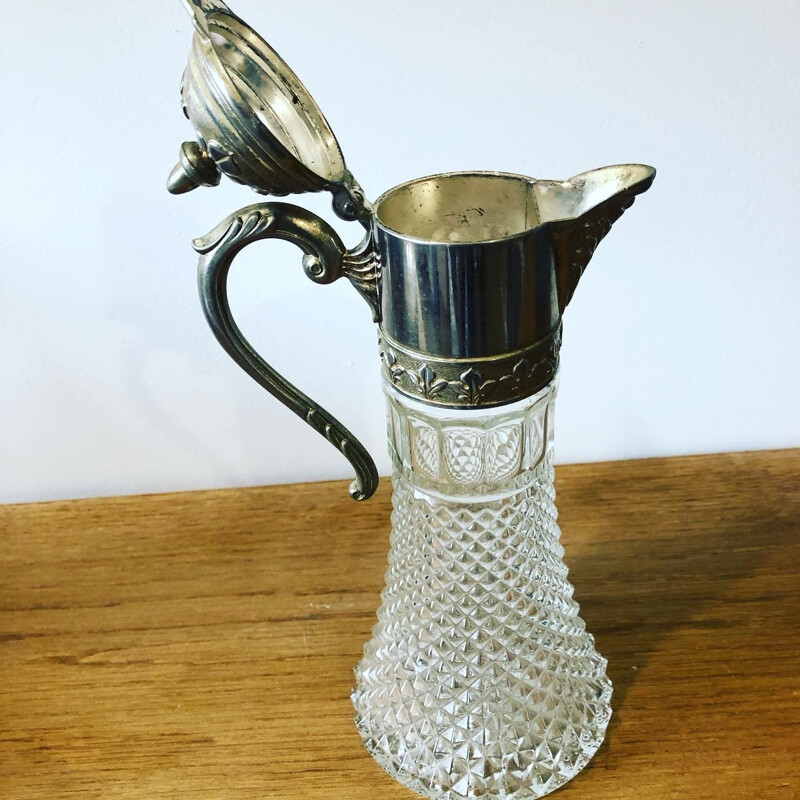 Vintage cut glass and silver plated metal ewer