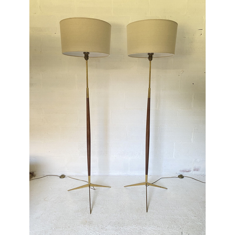 Pair of vintage brass floor lamps by Maison Lunel, 1950s