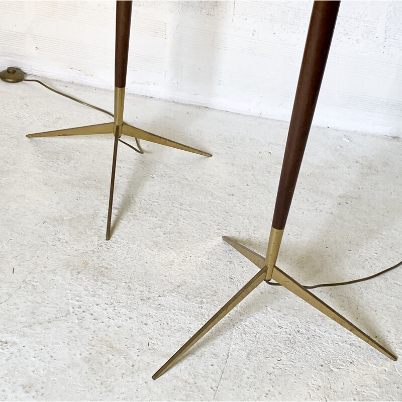 Pair of vintage brass floor lamps by Maison Lunel, 1950s