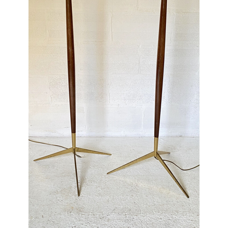 Pair of vintage brass floor lamps by Maison Lunel, 1950s