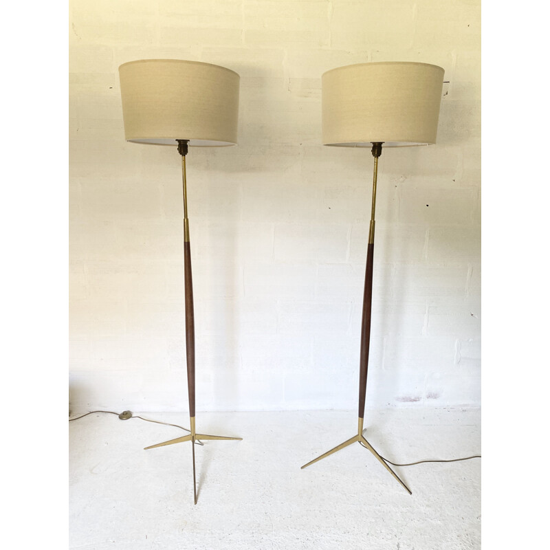 Pair of vintage brass floor lamps by Maison Lunel, 1950s