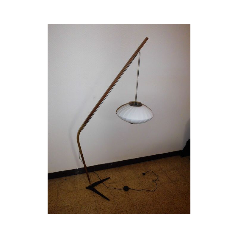 Lámpara de pie "caña de pescar" de teca y latón vintage de Svend Aage Holm Sorensen