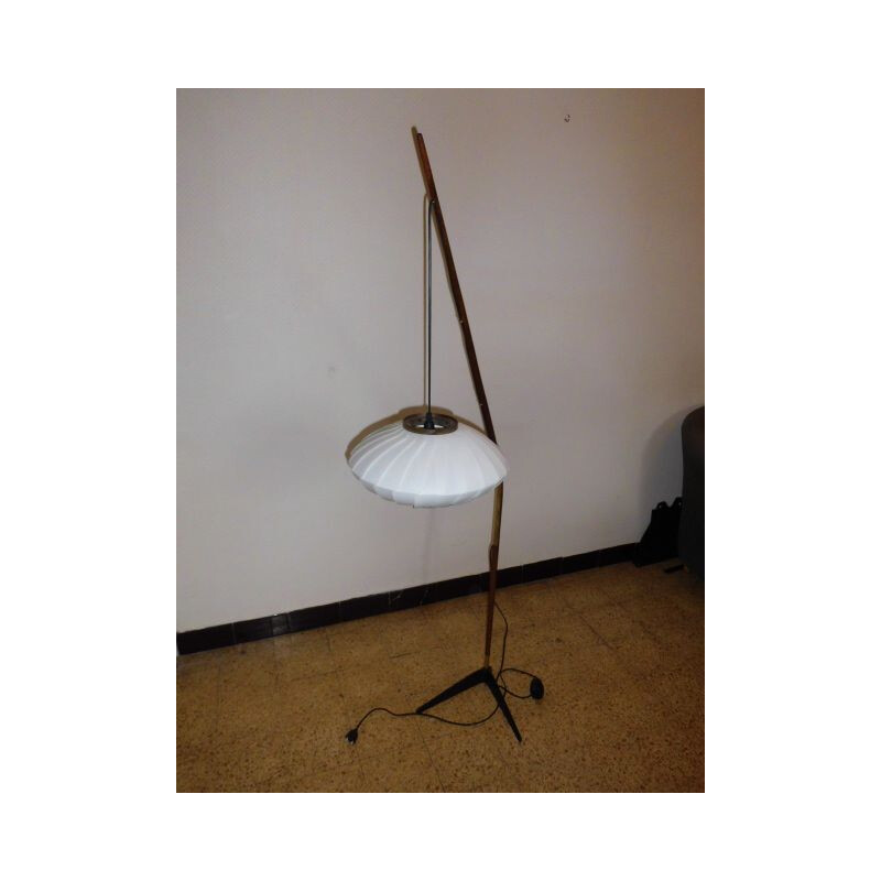 Vintage teak and brass "fishing rod" floor lamp by Svend Aage Holm Sorensen