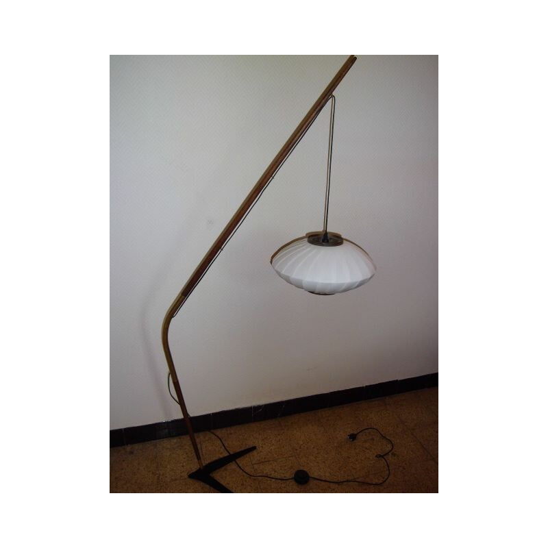 Vintage teak and brass "fishing rod" floor lamp by Svend Aage Holm Sorensen